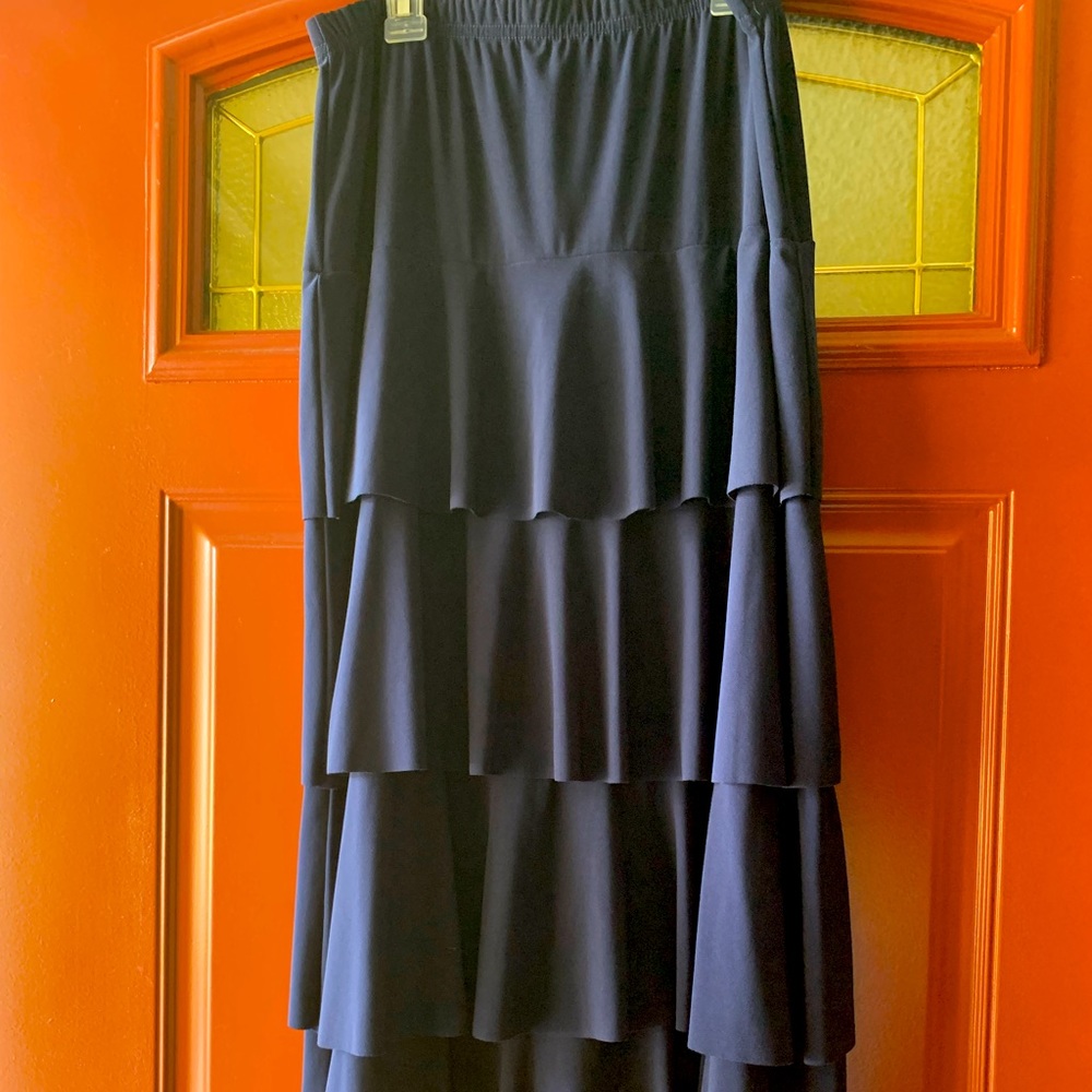 Layered Knit Skirt Navy Blue